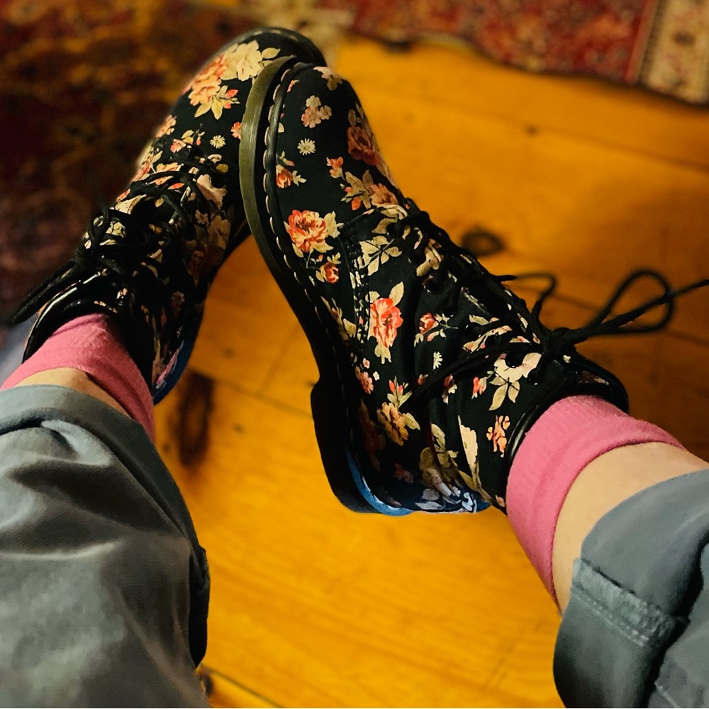Dr. Martens Black Floral Airwair Combat Boots - Picture 11 of 11